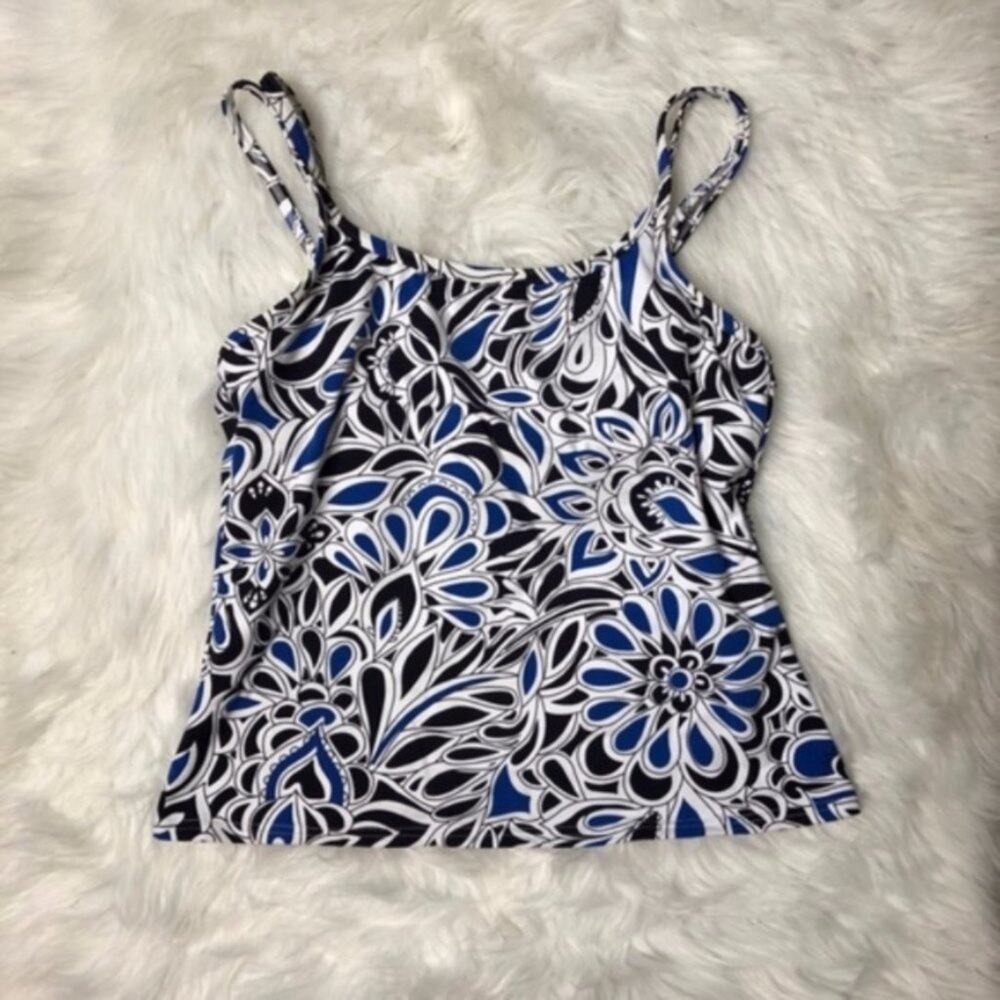 Lands' End Tankini Top Women Size 6 Blue Floral Paisley‎ Double Strap Swimwear